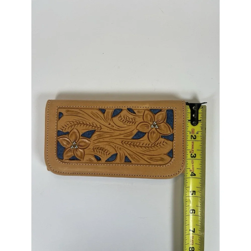 Western Leather Hand Tooled and Metal Studded and Painted Women's Wallet